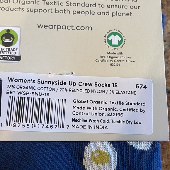 Pact Sunny Side Up Premium Crew Socks Two Pair NWT! Retail: $24 - Picture 8 of 8